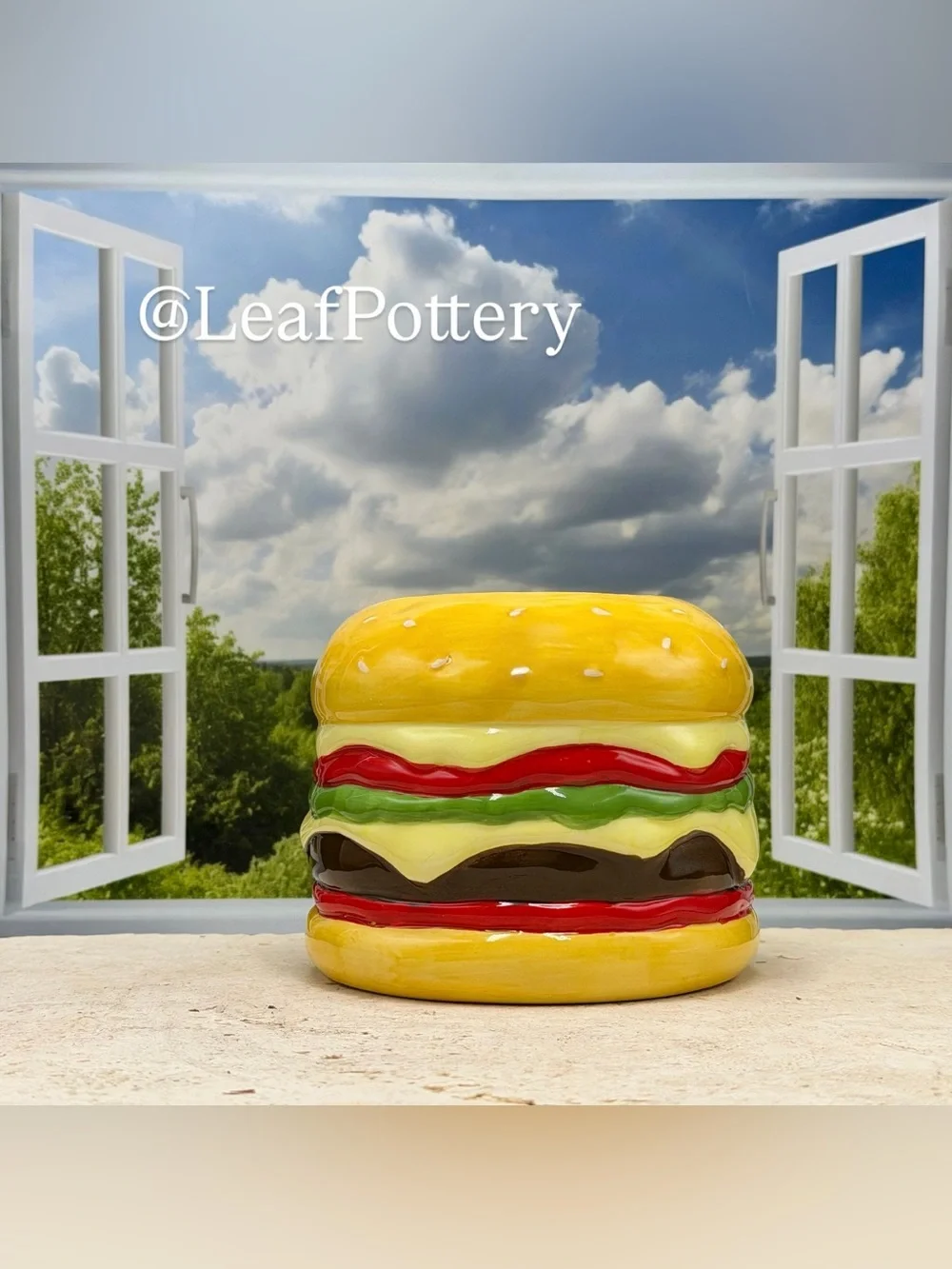 Cute Ceramic Cheeseburger Plant Pot for Small Succulent or Cactus
